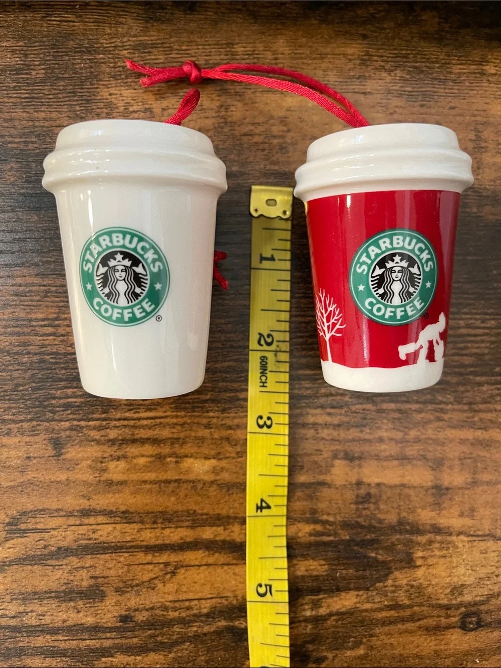 Starbucks Red & White Ceramic Coffee Cup Ornaments with Logo